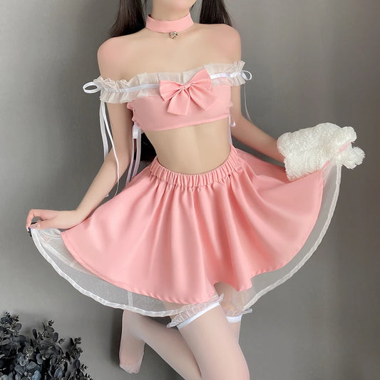 Sexy Student Uniform Lace Pink Dress