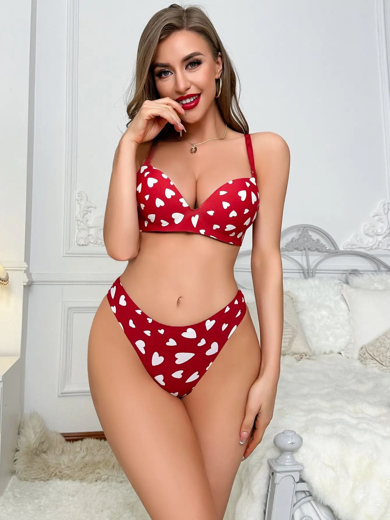 Swim wear bikini Wirefree Bra and panties Set Love Heart